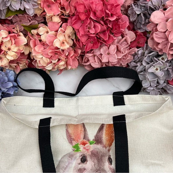 Eco-Friendly Bunny with Pink Flowers Folding Tote Bag - Picture 11 of 14